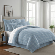Shay Window Pane comforter set with classic geometric pattern and linen-like texture - Made in Canada cotton twill bedding